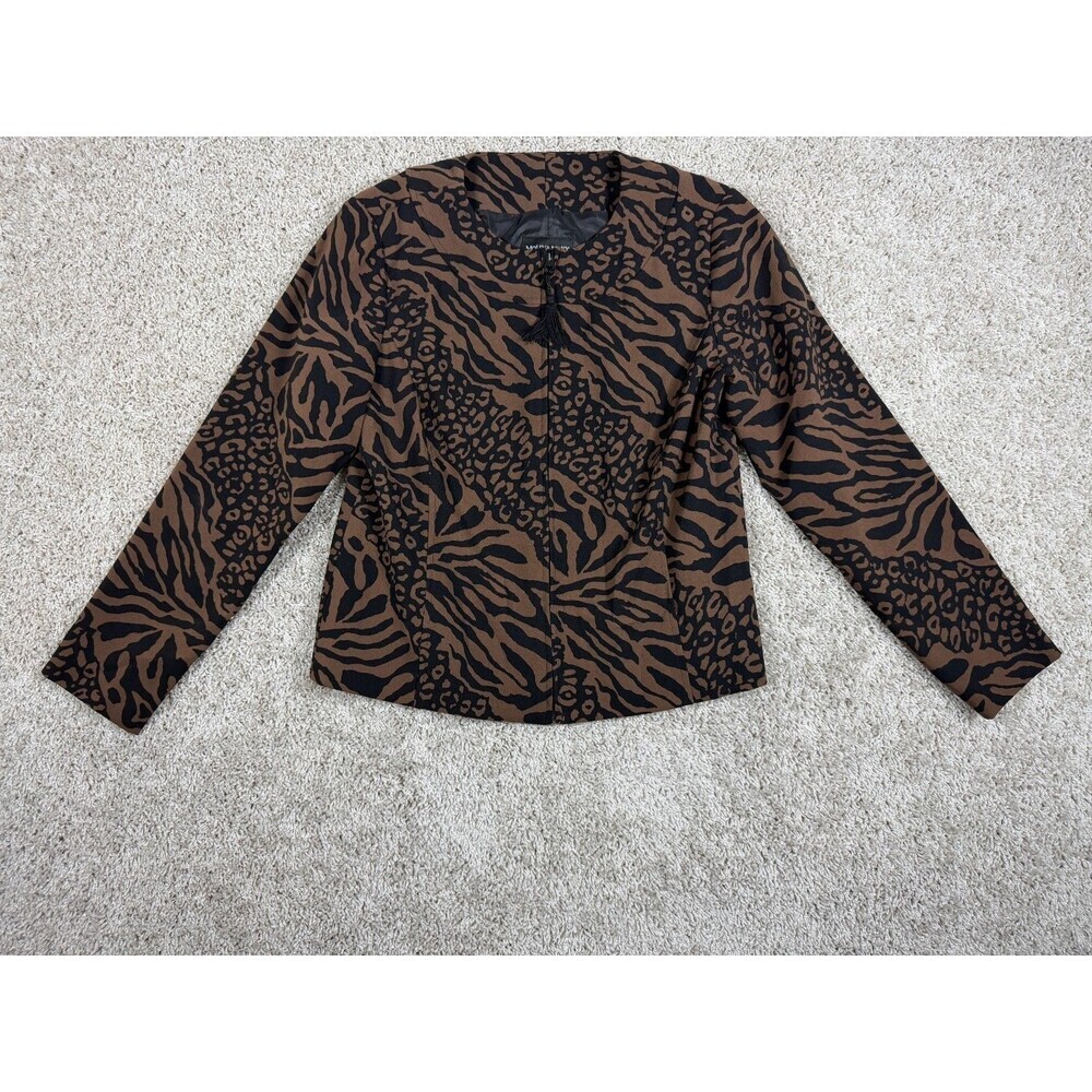 Molly & Maxx Petite Animal Print Zip Jacket Brown Black PS Tassel Zip